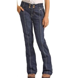 Rock & Roll Denim Sailor Flare Trouser Jeans Cowgir Jeansl Girls Sz 7 Western